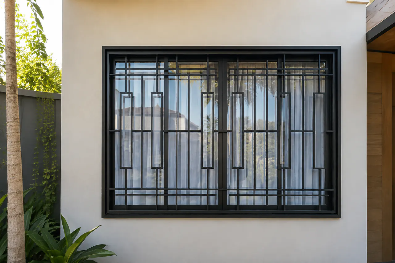 Grade de proteção geométrica fabricada para janela residencial em Londrina